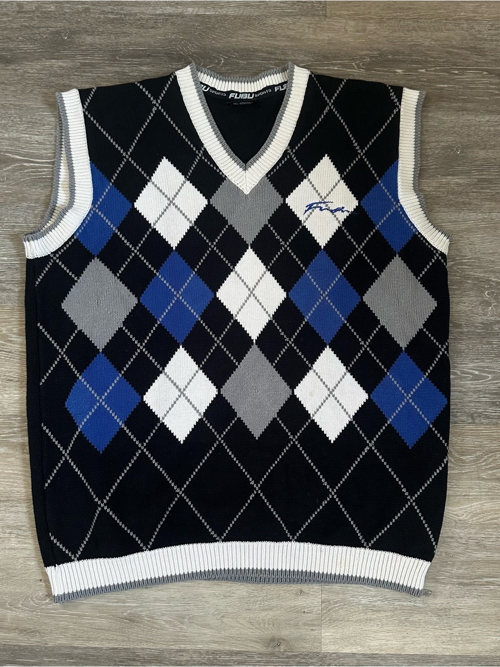 FUBU The Collection Sweater Vest Mens XXL Blue Argyle Diamond Vtg Retro Y2K Golf
